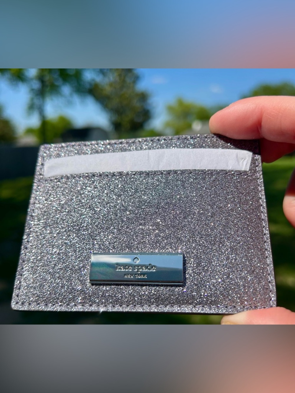 kate spade Kenzie Silver Glitter Card Wallet with Gift Box NWT